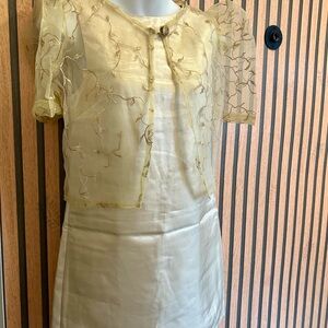 2pc set Elegant Sheer Golden Beige Filipiniana Bolero and Dress Set